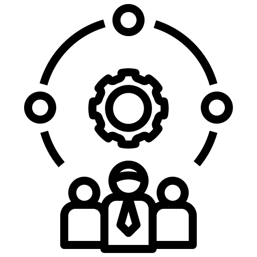 An icon of a group of three people with a gear above them, representing continuing professional development.