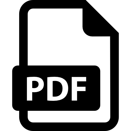 Icon of a document with a folded dog ear at the top right and the letters PDF at the bottom left.